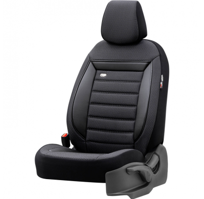 Juego de fundas de asiento universales de tela 'Prestige' Negro/Carbón a cuadros - 11 piezas - apto para airbags laterales