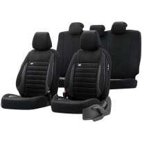 Juego de fundas de asiento universales de terciopelo/tejido &#039;Royal&#039; Negro - 11 piezas - apto para airbags laterales