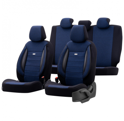 Juego de fundas de asiento de tejido universal 'SelectedFit Sports' Negro/Azul - 11 piezas - apto para airbags laterales