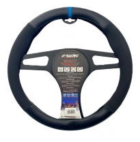 Funda para volante Simoni Racing Sporty - 37-39cm - Ecopiel negra, microfibra, aspecto de carbono Azul Marca de las 12 en punto